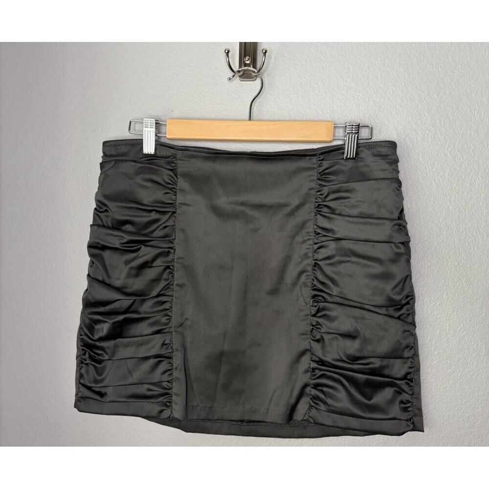 y2K BEBE LARGE Charcoal Gray Ruched Coquette Mini Micro Skirt Stretch